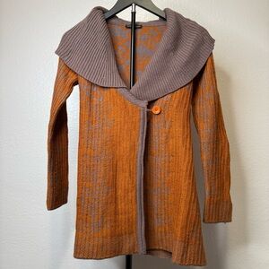 Aoyama Itchome Wool Blend Wrap Cardigan Sweater Size Small Chunky Collar